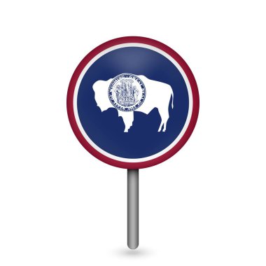Wyoming bayrağıyla harita işaretleyici. Vektör illüstrasyonu.