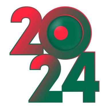 İçinde Bangladeş bayrağı olan 2024 yılınız kutlu olsun. Vektör illüstrasyonu.