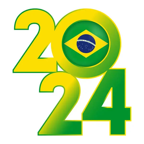 Frohes Neues Jahr 2024 Banner Mit Brasilien Flagge Drinnen Vektorillustration — Stockvektor
