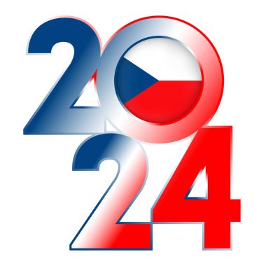 İçinde Çek Cumhuriyeti bayrağı olan 2024 yılınız kutlu olsun. Vektör illüstrasyonu.