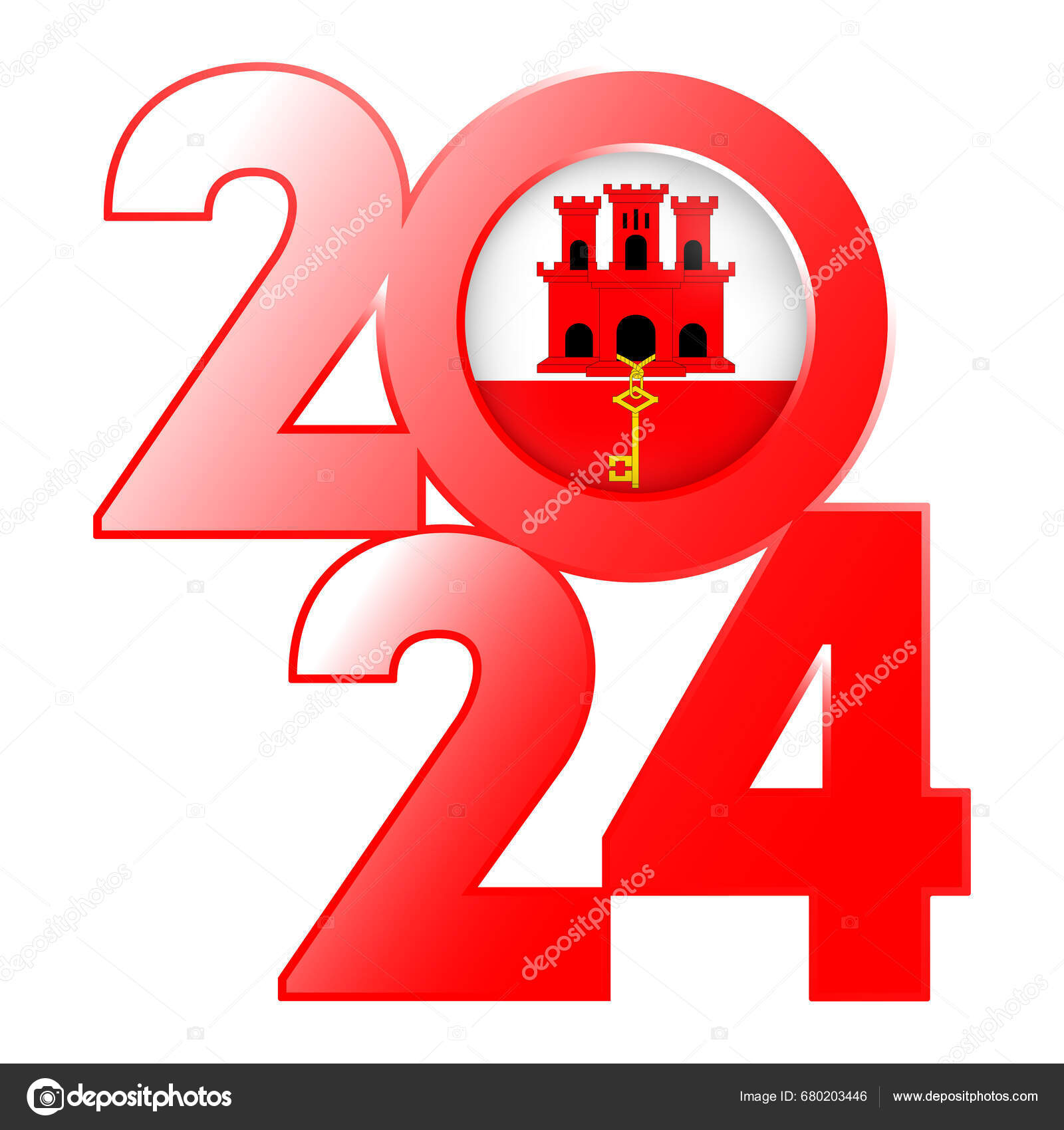 Happy New Year 2024 Banner Gibraltar Flag Vector Illustration Stock
