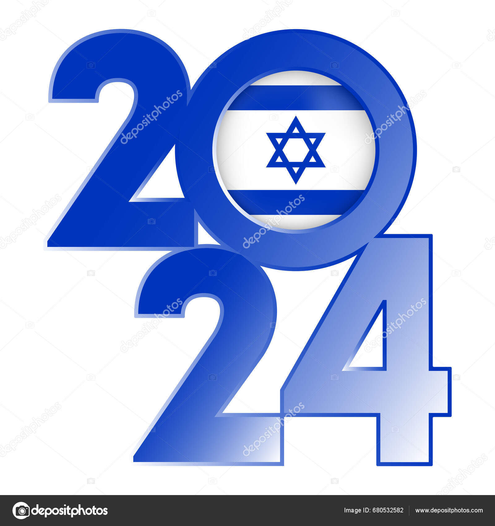 Happy New Year 2024 Banner Israel Flag Vector Illustration Stock Vector