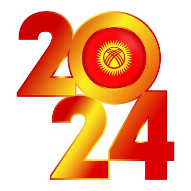 İçinde Kırgızistan bayrağı olan 2024 yılınız kutlu olsun. Vektör illüstrasyonu.