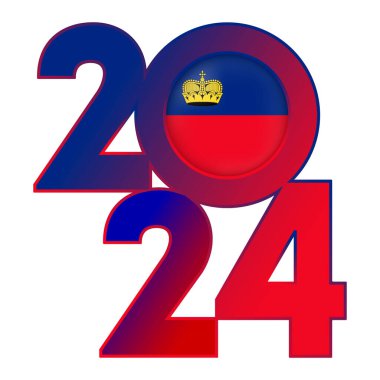 İçinde Lihtenştayn bayrağı olan 2024 yılınız kutlu olsun. Vektör illüstrasyonu.