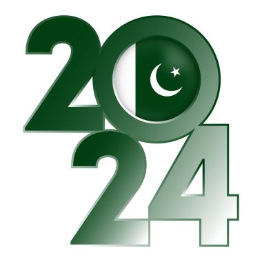 İçinde Pakistan bayrağı olan 2024 yılınız kutlu olsun. Vektör illüstrasyonu.