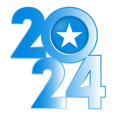İçinde Somali bayrağı olan mutlu yeni yıl 2024 afişleri. Vektör illüstrasyonu.