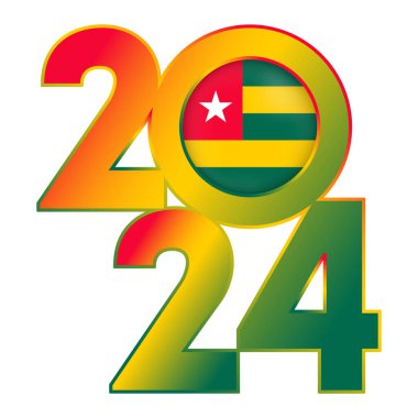 İçinde Togo bayrağı olan 2024 yılınız kutlu olsun. Vektör illüstrasyonu.