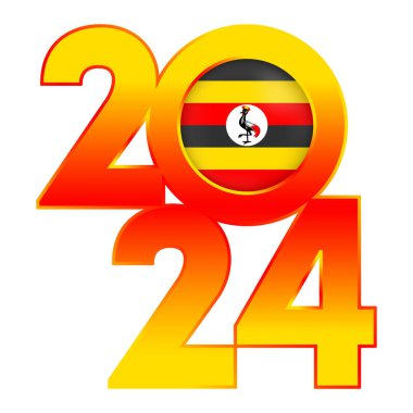 İçinde Uganda bayrağı olan 2024 yılınız kutlu olsun. Vektör illüstrasyonu.