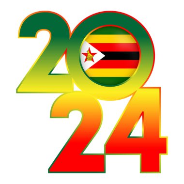 İçinde Zimbabwe bayrağı olan 2024 yılınız kutlu olsun. Vektör illüstrasyonu.