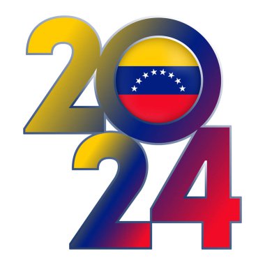 İçinde Venezuela bayrağı olan 2024 yılınız kutlu olsun. Vektör illüstrasyonu.