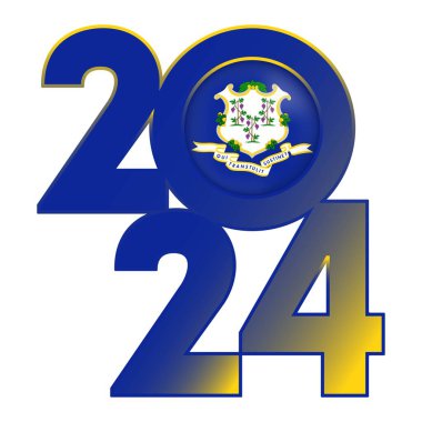İçinde Connecticut bayrağı olan 2024 afişi. Vektör illüstrasyonu.