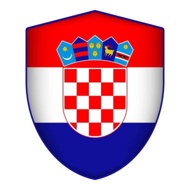 Hırvatistan kalkan şeklinde bayrak taşıyor. Vektör illüstrasyonu.