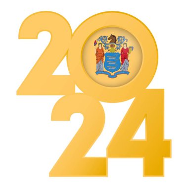 İçinde New Jersey bayrağı olan 2024 afişi. Vektör illüstrasyonu.