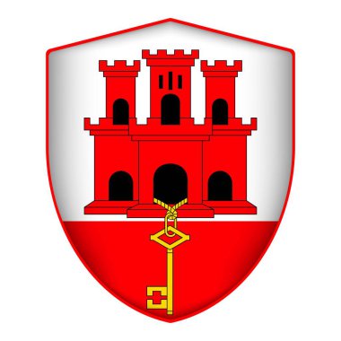 Gibraltar bayrağı kalkan şeklinde. Vektör illüstrasyonu.