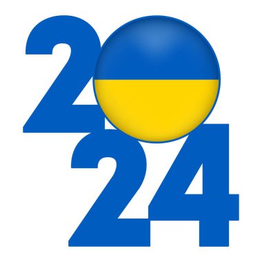 İçinde Ukrayna bayrağı olan 2024 yılınız kutlu olsun. Vektör illüstrasyonu.