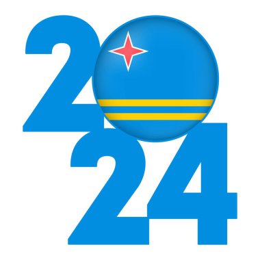 İçinde Aruba bayrağı olan 2024 yılınız kutlu olsun. Vektör illüstrasyonu.