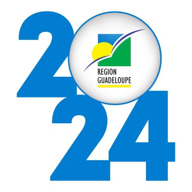 İçinde Guadeloupe bayrağı olan 2024 yılınız kutlu olsun. Vektör illüstrasyonu.