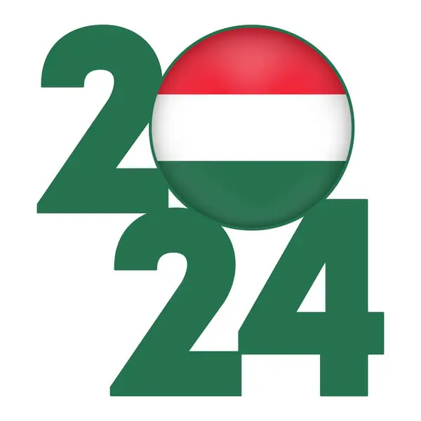 Gelukkig Nieuwjaar 2024 Spandoek Met Hongaarse Vlag Erin Vectorillustratie — Stockvector