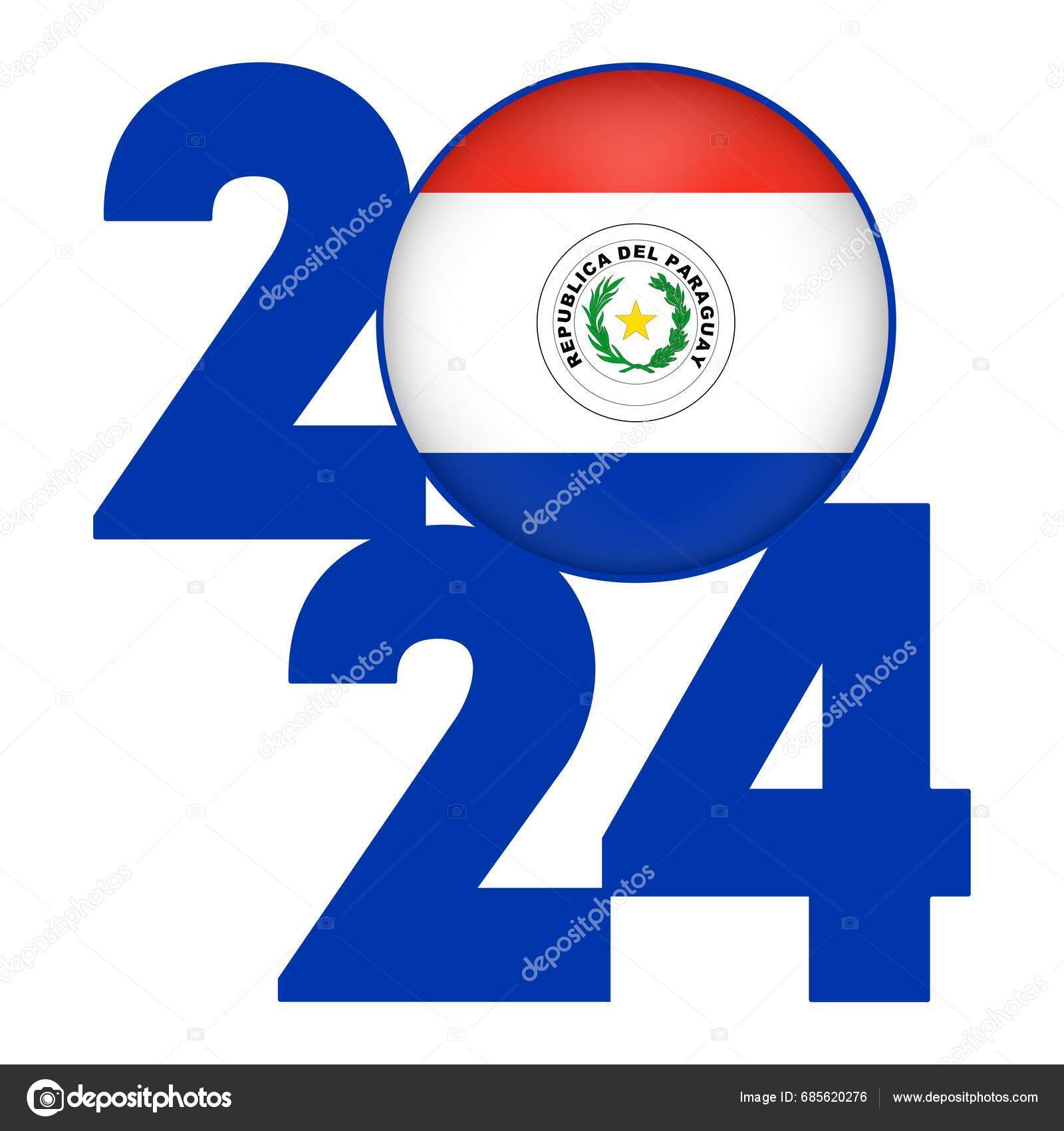 Happy New Year 2024 Banner Paraguay Flag Vector Illustration Stock