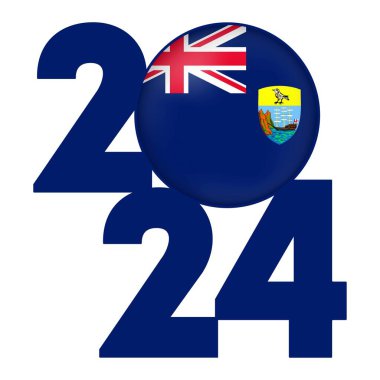 Saint Helena, Ascension ve Tristan da Cunha bayrağıyla 2024 yılının kutlu olsun. Vektör illüstrasyonu.