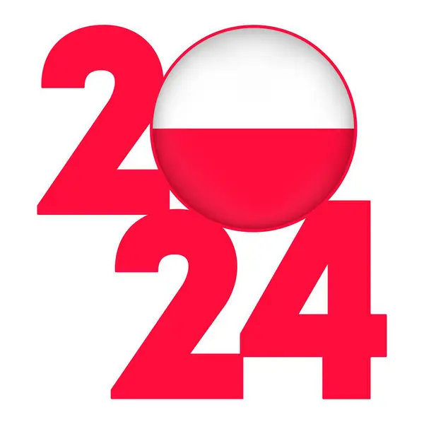 Frohes Neues Jahr 2024 Banner Mit Der Polnischen Flagge Inneren — Stockvektor