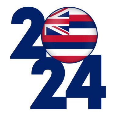 İçinde Hawaii bayrağı olan 2024 afişi. Vektör illüstrasyonu.
