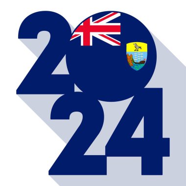 Mutlu yıllar 2024, içinde Saint Helena, Ascension ve Tristan da Cunha bayrağı olan uzun gölge bayrağı. Vektör illüstrasyonu.