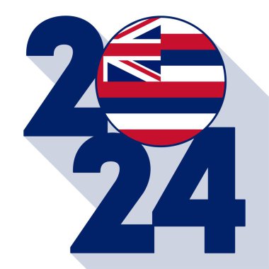 İçinde Hawaii bayrağı olan 2024 uzun gölge bayrağı. Vektör illüstrasyonu.
