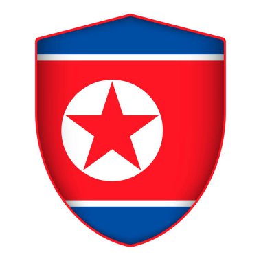 Kuzey Kore bayrağı kalkan şeklinde. Vektör illüstrasyonu.