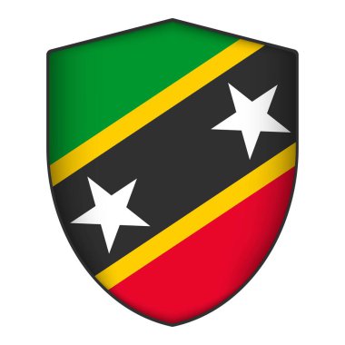 Saint Kitts ve Nevis bayrağı kalkan şeklinde. Vektör illüstrasyonu.