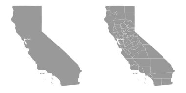 Kaliforniya eyaletinin gri haritaları. Vektör illüstrasyonu.