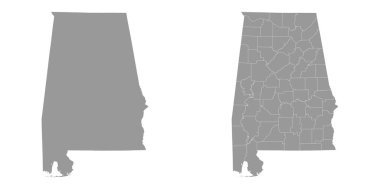 Alabama eyaleti gri haritaları. Vektör illüstrasyonu.