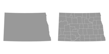 Kuzey Dakota eyaletinin gri haritaları. Vektör illüstrasyonu.