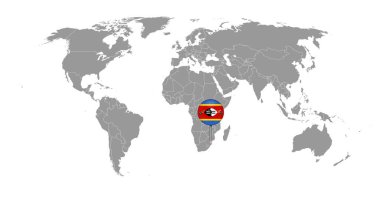 Dünya haritasında Eswatini bayrağı olan pin haritası. Vektör illüstrasyonu.