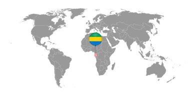 Dünya haritasında Gabon bayrağı olan pin haritası. Vektör illüstrasyonu.