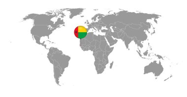 Dünya haritasında Gine-Bissau bayrağı olan pin haritası. Vektör illüstrasyonu.