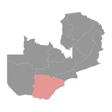 Güney bölgesi haritası, Zambiya idari bölümü. Vektör illüstrasyonu.