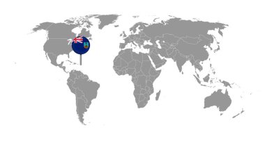Dünya haritasında Montserrat bayrağı olan pin haritası. Vektör illüstrasyonu.