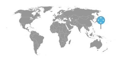 Dünya haritasında Mikronezya bayrağı olan pin haritası. Vektör illüstrasyonu.