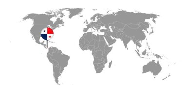 Dünya haritasında Panama bayrağı olan pin haritası. Vektör illüstrasyonu.