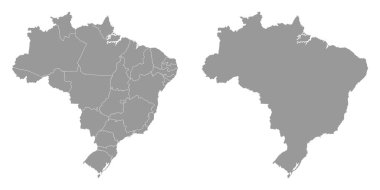 Brezilya gri haritasında eyaletler var. Vektör İllüstrasyonu.