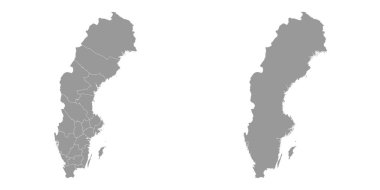 Taşralı İsveç gri haritası. Vektör illüstrasyonu.