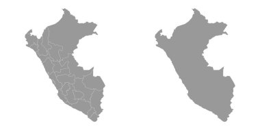 Departmanlı Peru gri haritası. Vektör İllüstrasyonu.