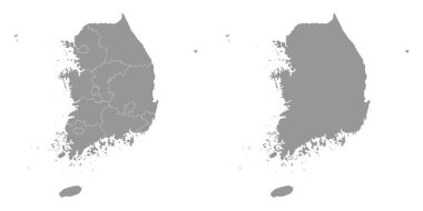 Taşralı Güney Kore gri haritası. Vektör illüstrasyonu.
