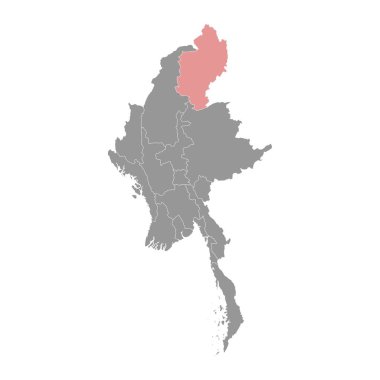Kachin bölgesi haritası, Myanmar 'ın idari bölümü. Vektör illüstrasyonu.