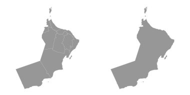 İdari bölümleri olan Umman haritası. Vektör illüstrasyonu.