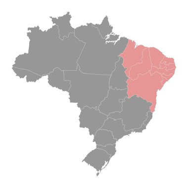 Kuzeydoğu bölgesi haritası, Brezilya. Vektör İllüstrasyonu.