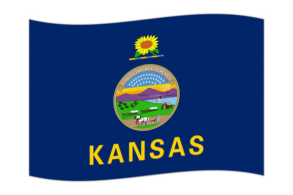 Размахивая флагом штата Канзас. Векторная иллюстрация.