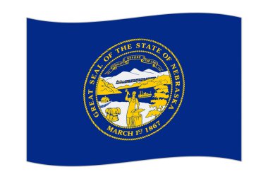 Waving flag of the Nebraska state. Vector illustration.