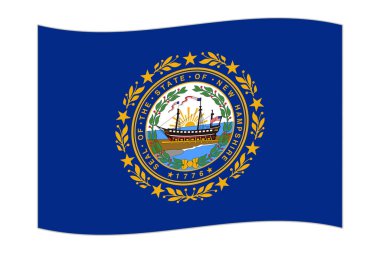 Waving flag of the New Hampshire state. Vector illustration.
